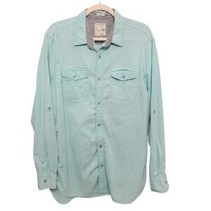 Colours Alexander Julian Button Up Mens XL Aqua Stretch Roll Tab Long Sleeve